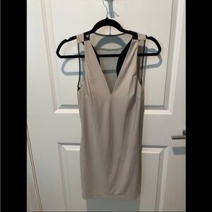 V Neck Nude Dress with Black Sheer Back